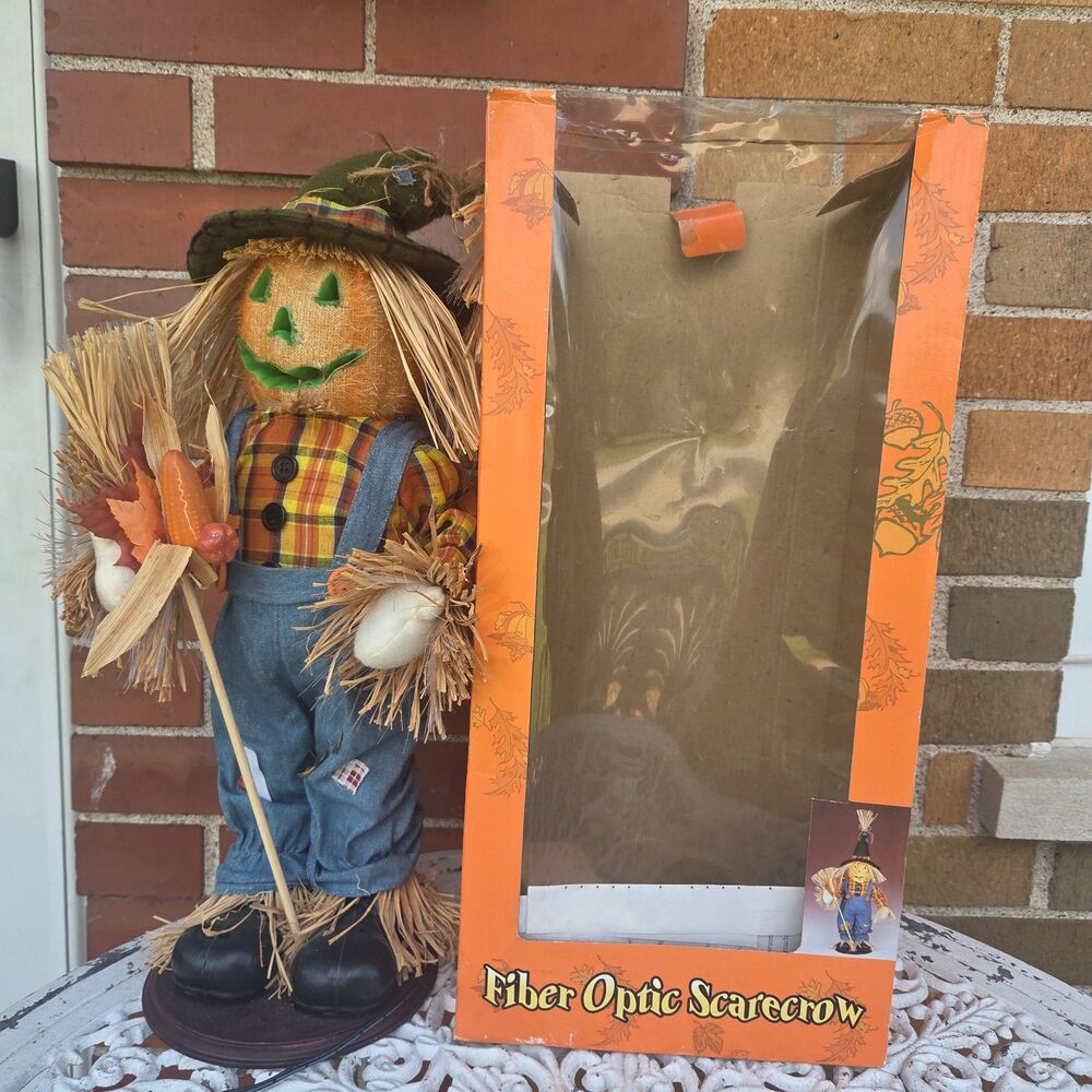 Vintage 18" Fiber Optic Scarecrow Light Up Halloween Fall Decor Works